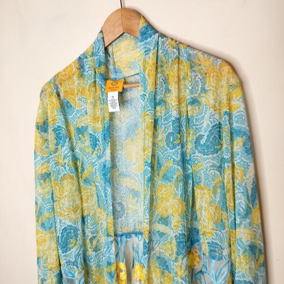 Ruby Rd. Floral Embroidered Mesh Open Front Cardigan - Picture 5 of 14